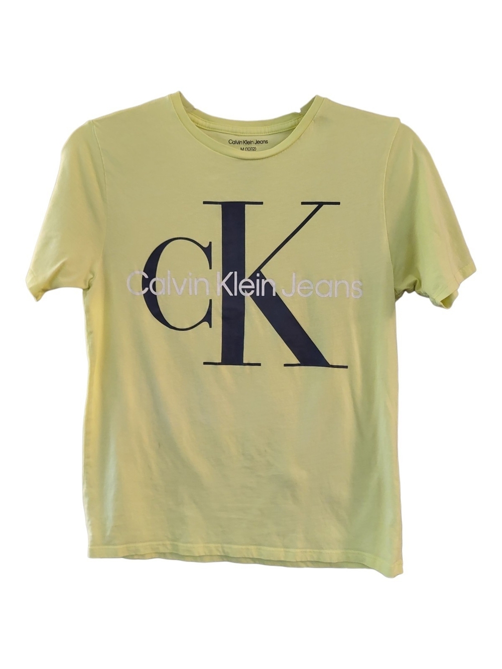 Calvin Klein Jeans Kid's Yellow Short Sleeve Tee w/ Black Logo-Sz M (10-12)